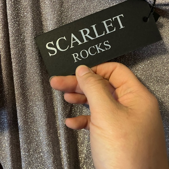 Scarlett Rocks Bardot neck ruched mini dress in taupe Glitter Size UK14 Fitted - Picture 6 of 10